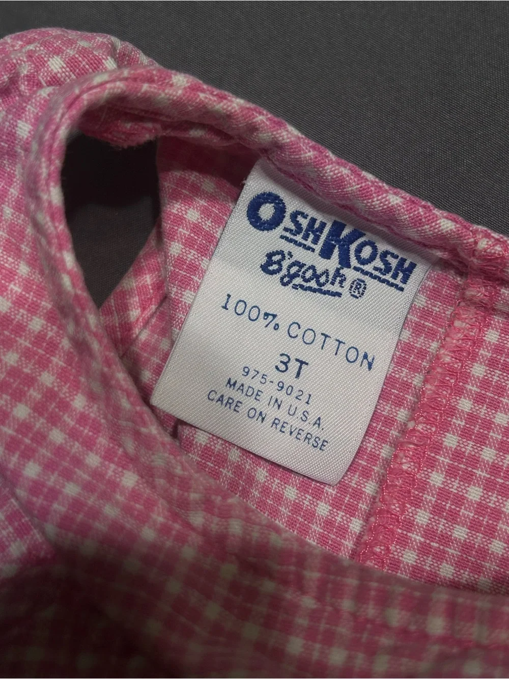 Vintage Oshkosh B’Gosh Pink & White Plaid Dress with Embroidered Details